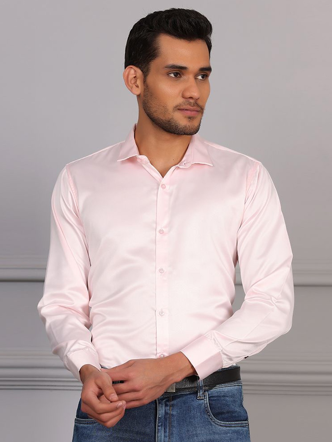 

FILO HEVIS Classic Spread Collar Satin Formal Shirt, Pink