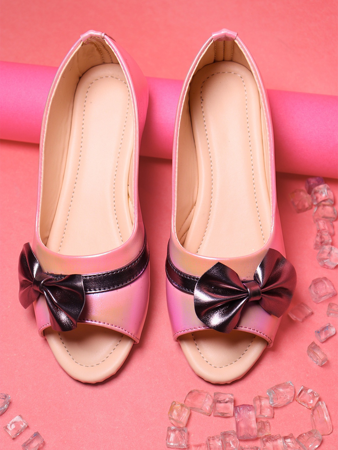 

Tiny Bugs Girls Open Toe Flats with Bows, Pink