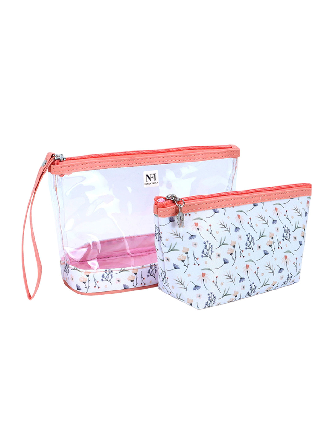 

NFI essentials Set of 2 Floral Printed Cosmetic Makeup Pouch, Orange