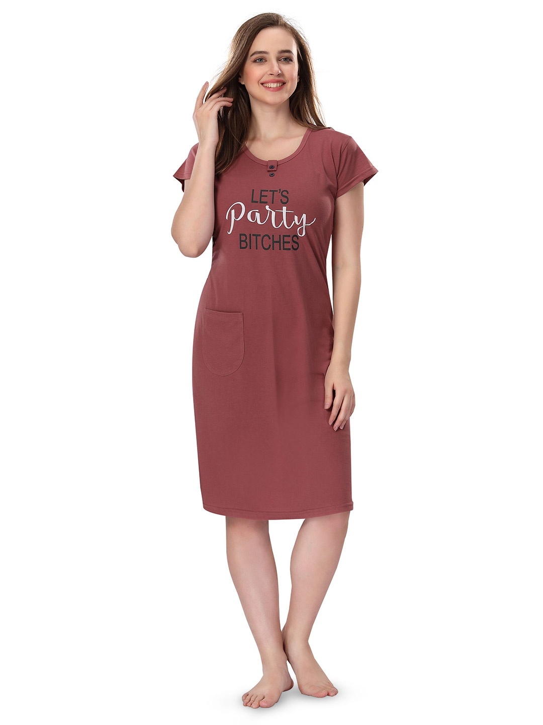 

Soulemo Typography Printed T-shirt Nightdress, Brown