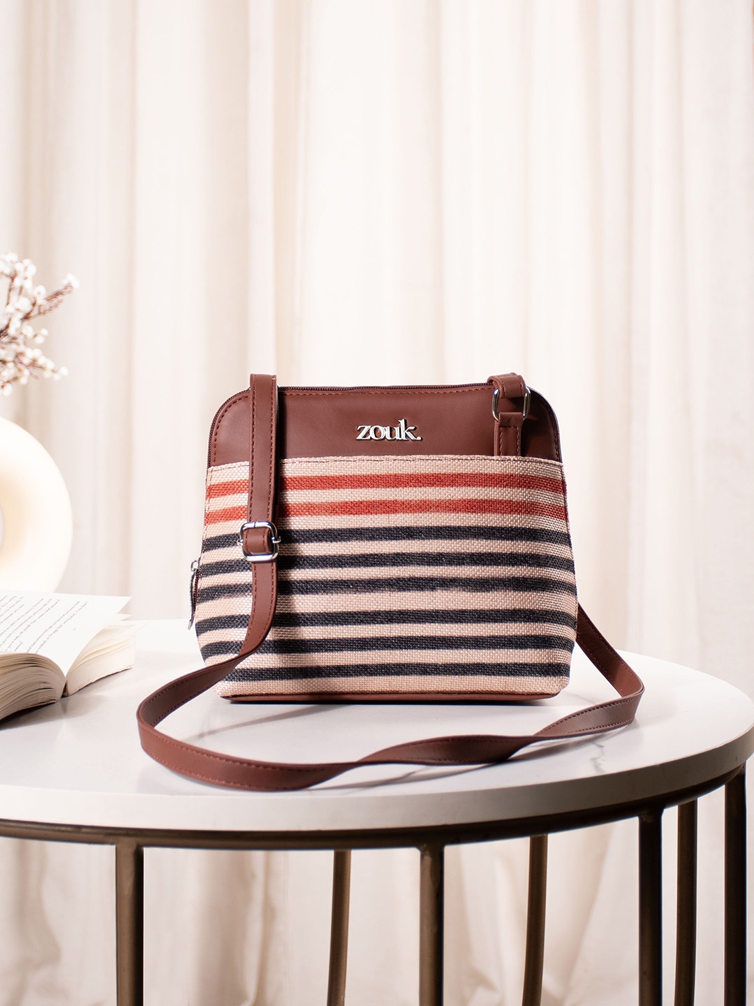 

ZOUK Textured Oversized Structured Sling Bag, Brown