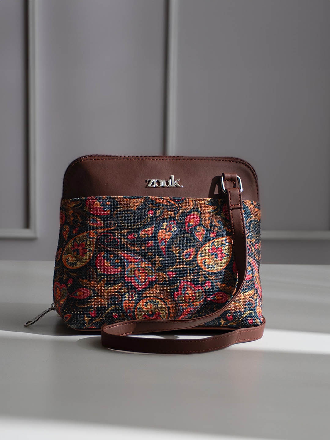 

ZOUK Paisley Printed Structured Sling Bag, Pink
