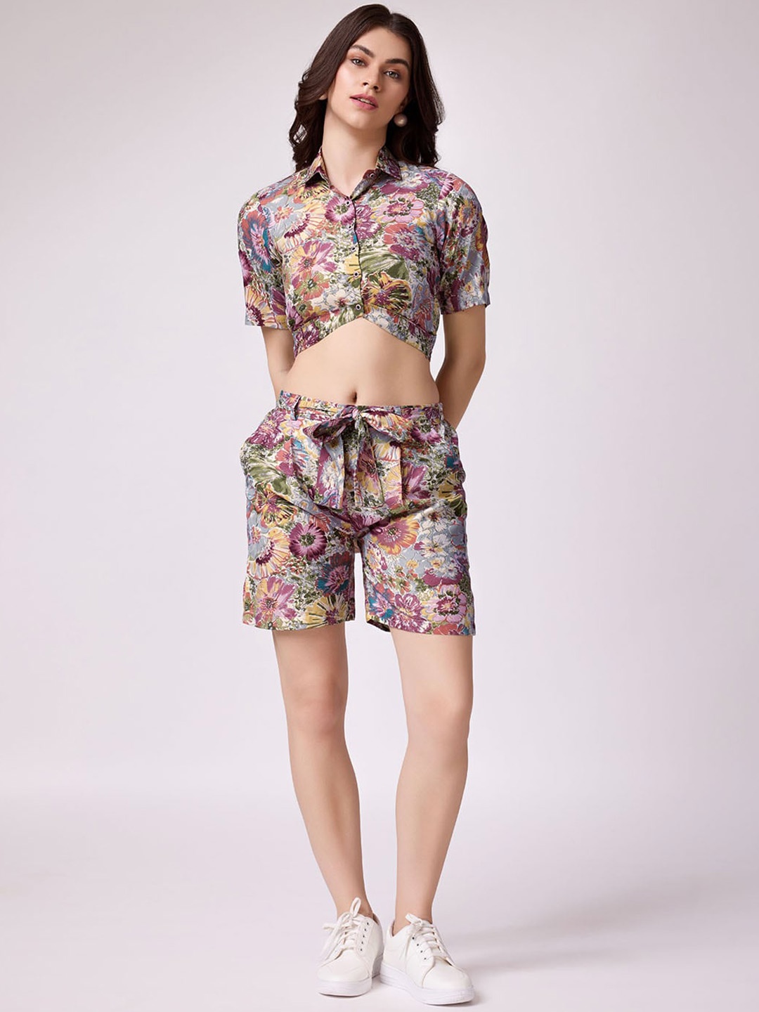 

Mitera Printed Crepe Cotton Shirt & Shorts Co-Ords, Blue