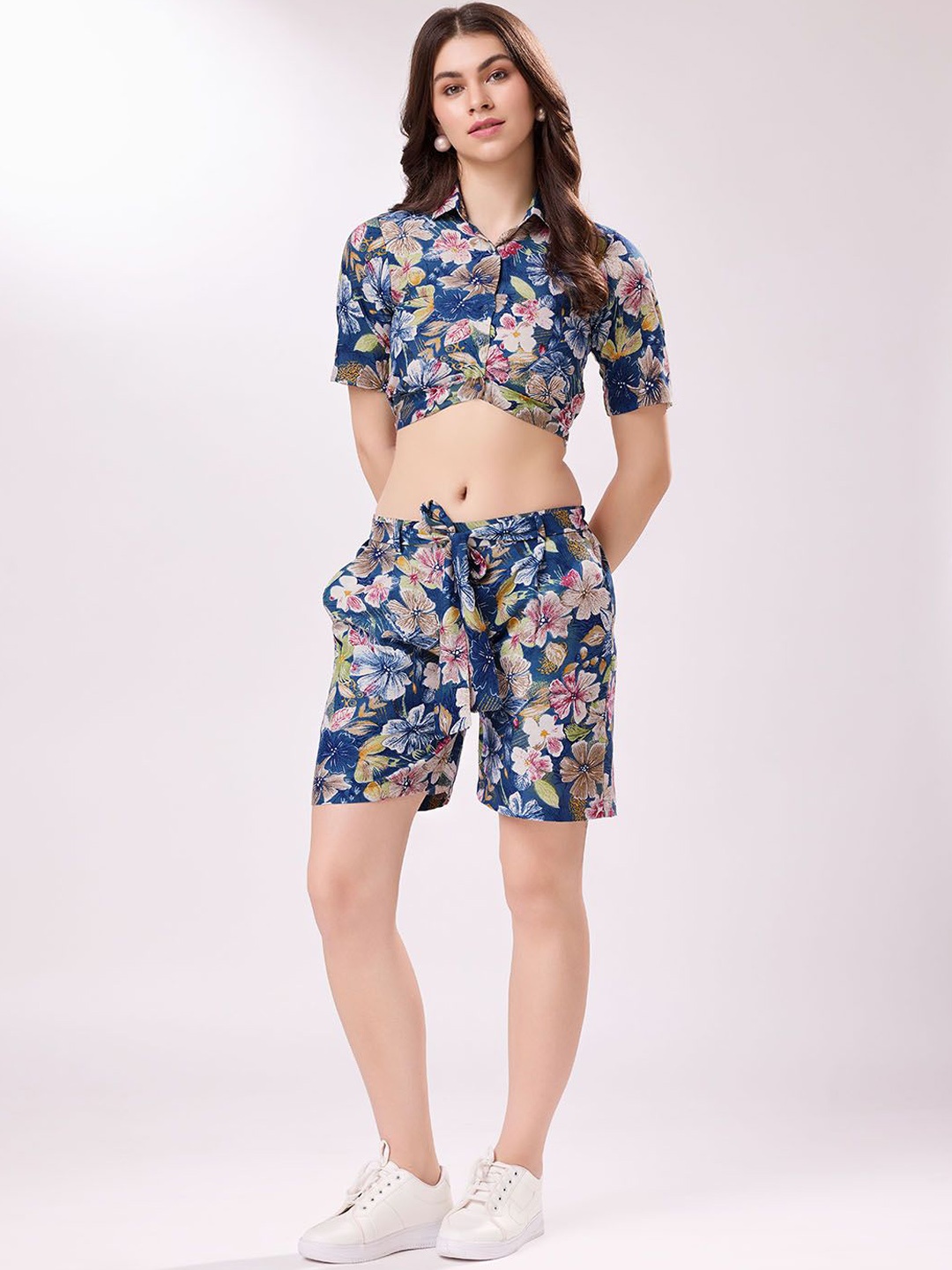 

Mitera Printed Short Sleeve Shirt & Shorts Co-Ords, Blue