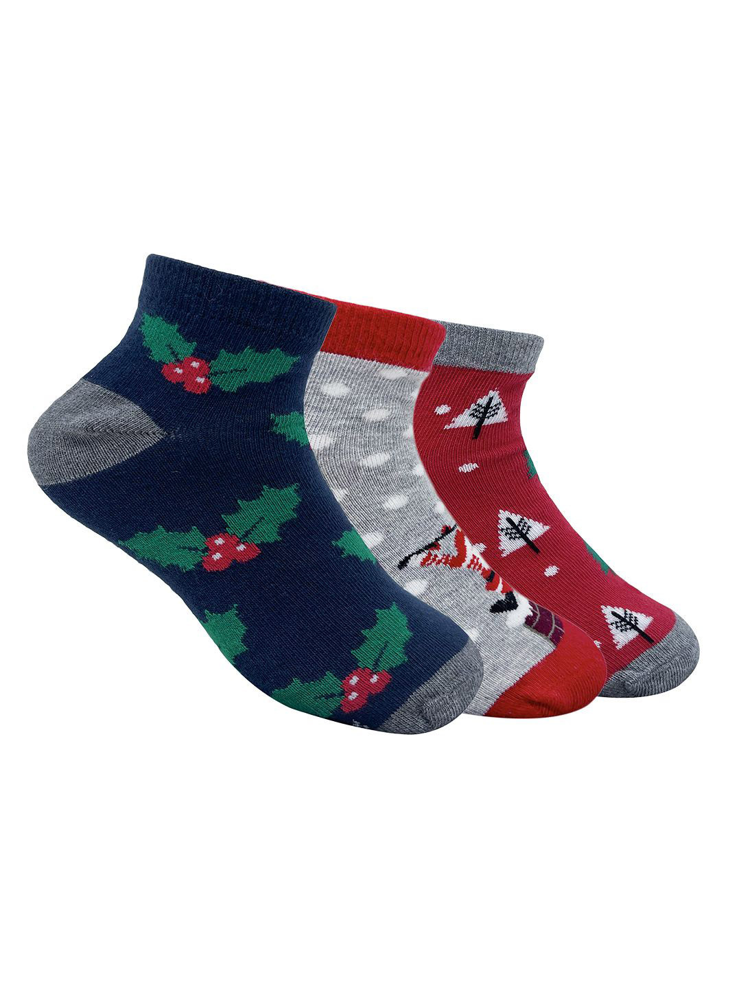 

Mint & Oak Kids Pack of 3 Patterned Ankle Length Socks, Grey
