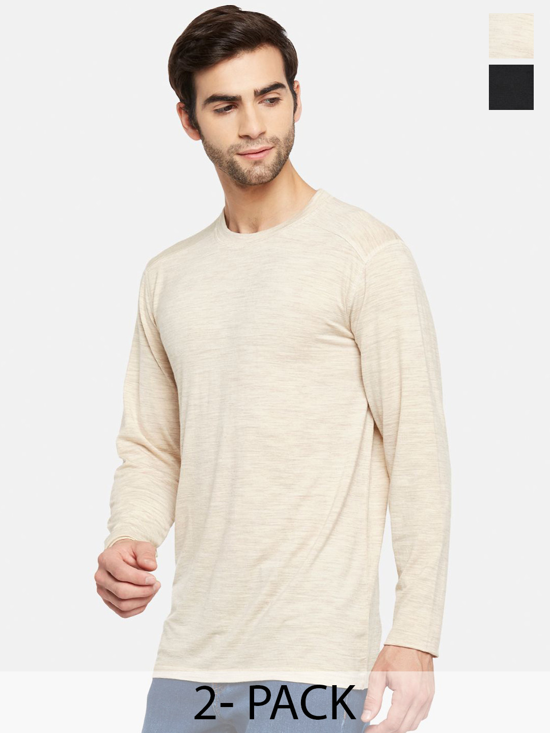 

Kosha Men's Pack Of 2 Merino Wool & Bamboo Lightweight Heat Retention Thermal Top, Black