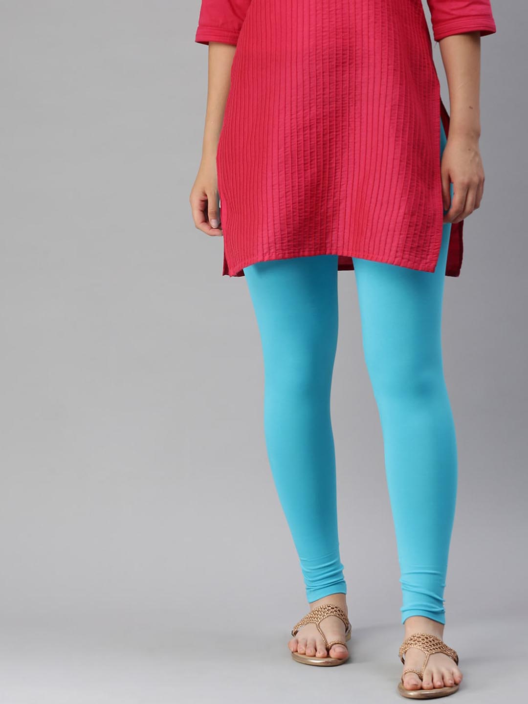 

De Moza Cotton Ankle Length Leggings, Turquoise blue