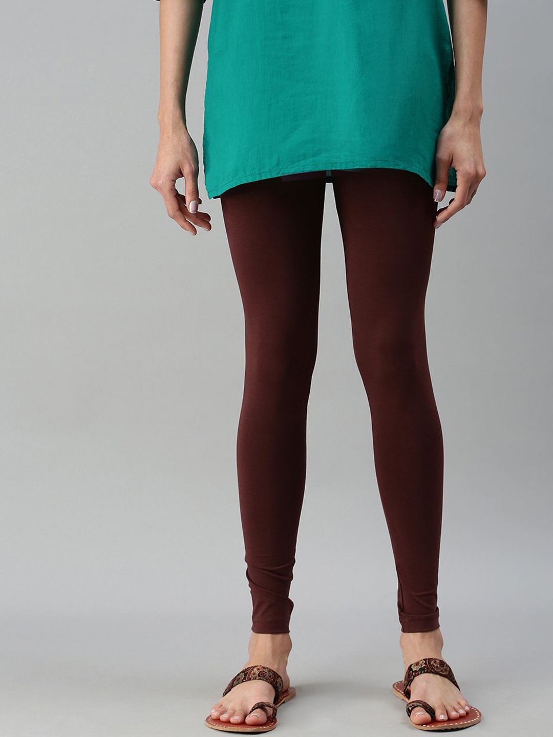 

De Moza Cotton Ankle Length Leggings, Coffee brown