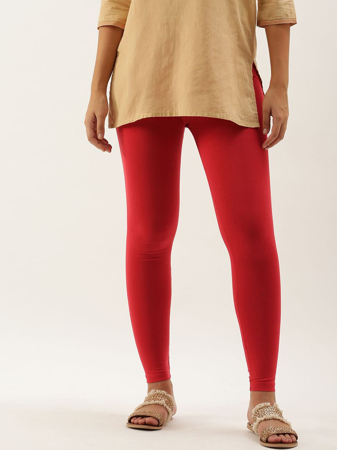 

De Moza Cotton Ankle Length Leggings, Red
