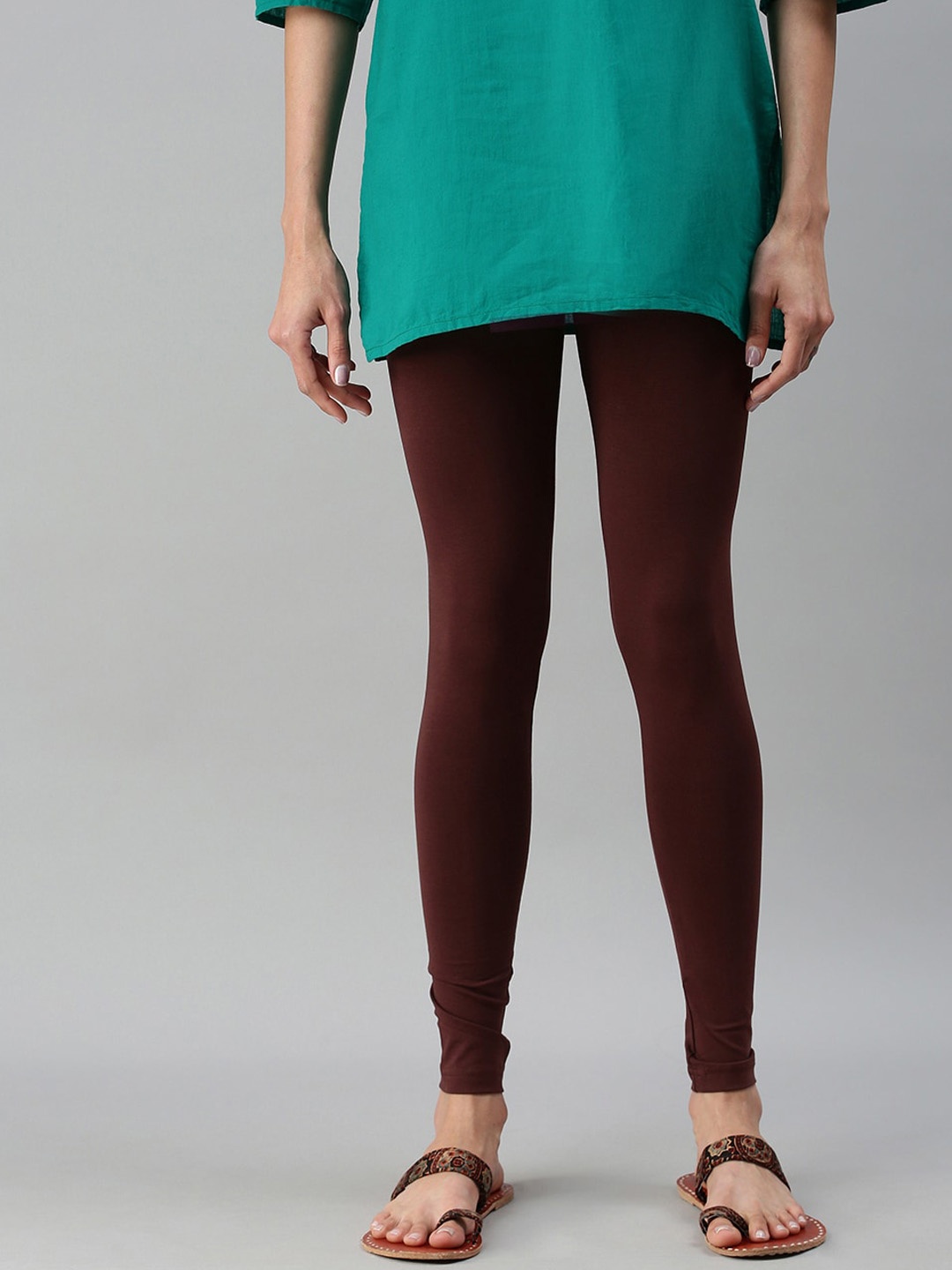 

De Moza Cotton Ankle Length Leggings, Coffee brown