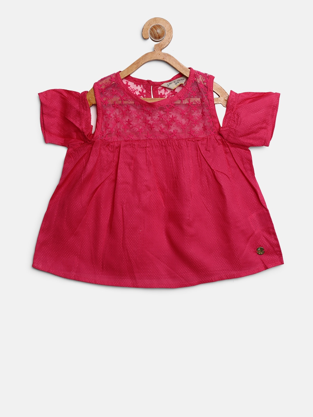 

Gini and Jony Girls Magenta Woven Design Cold Shoulder A-Line Top