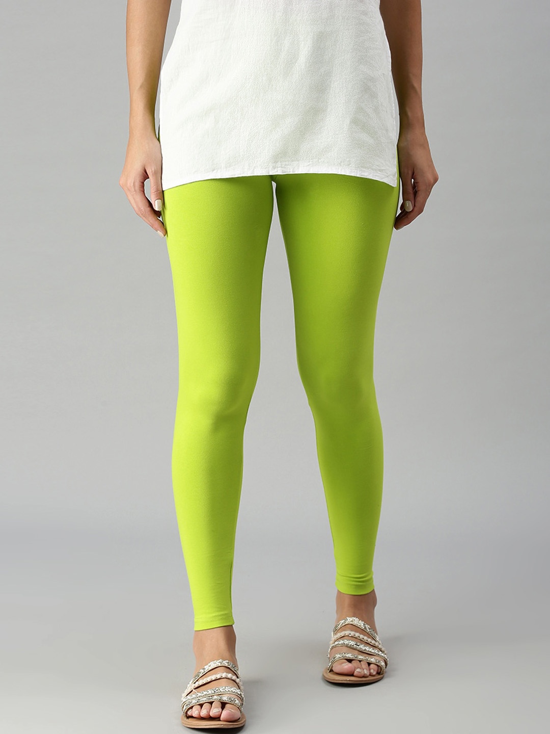 

De Moza Cotton Ankle Length Leggings, Lime green