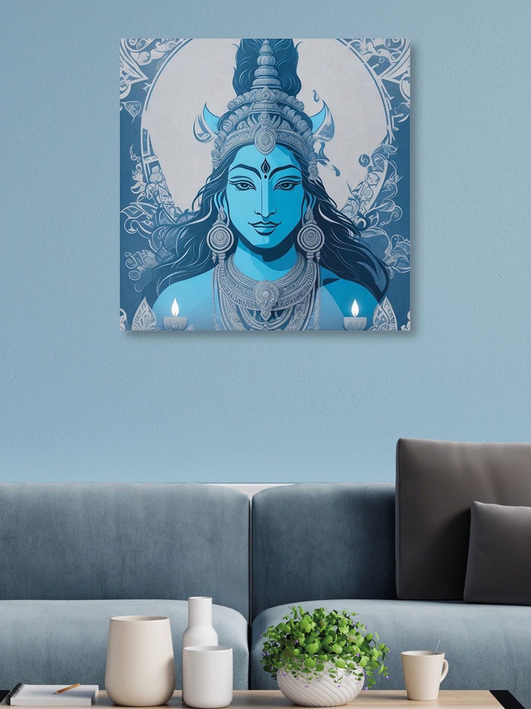 

OLIVE TREE Blue & Grey Religious Canvas Painting Wall Art