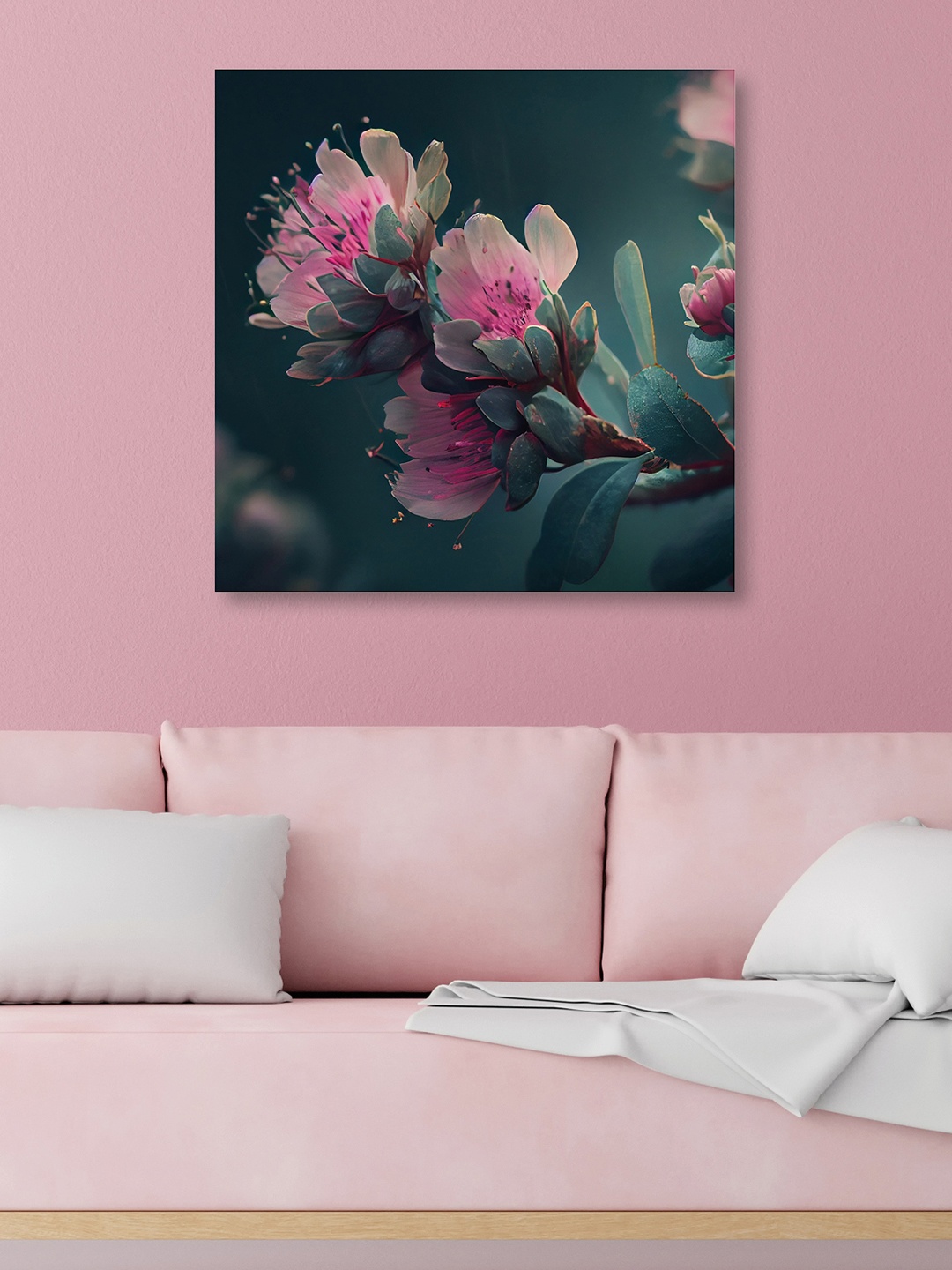 

OLIVE TREE Green & Pink Canvas Floral Wall Art