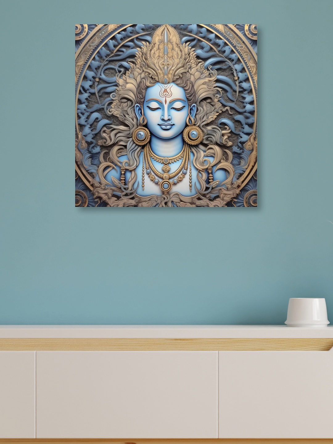 

OLIVE TREE Gold-Toned & Blue Canvas Religious Wall Art