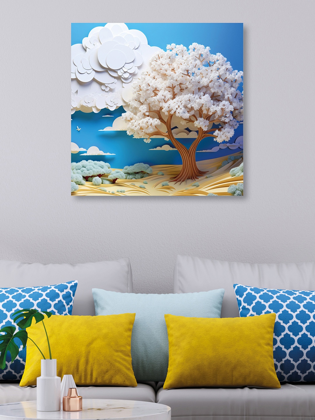 

OLIVE TREE Blue & White Canvas Floral Wall Art
