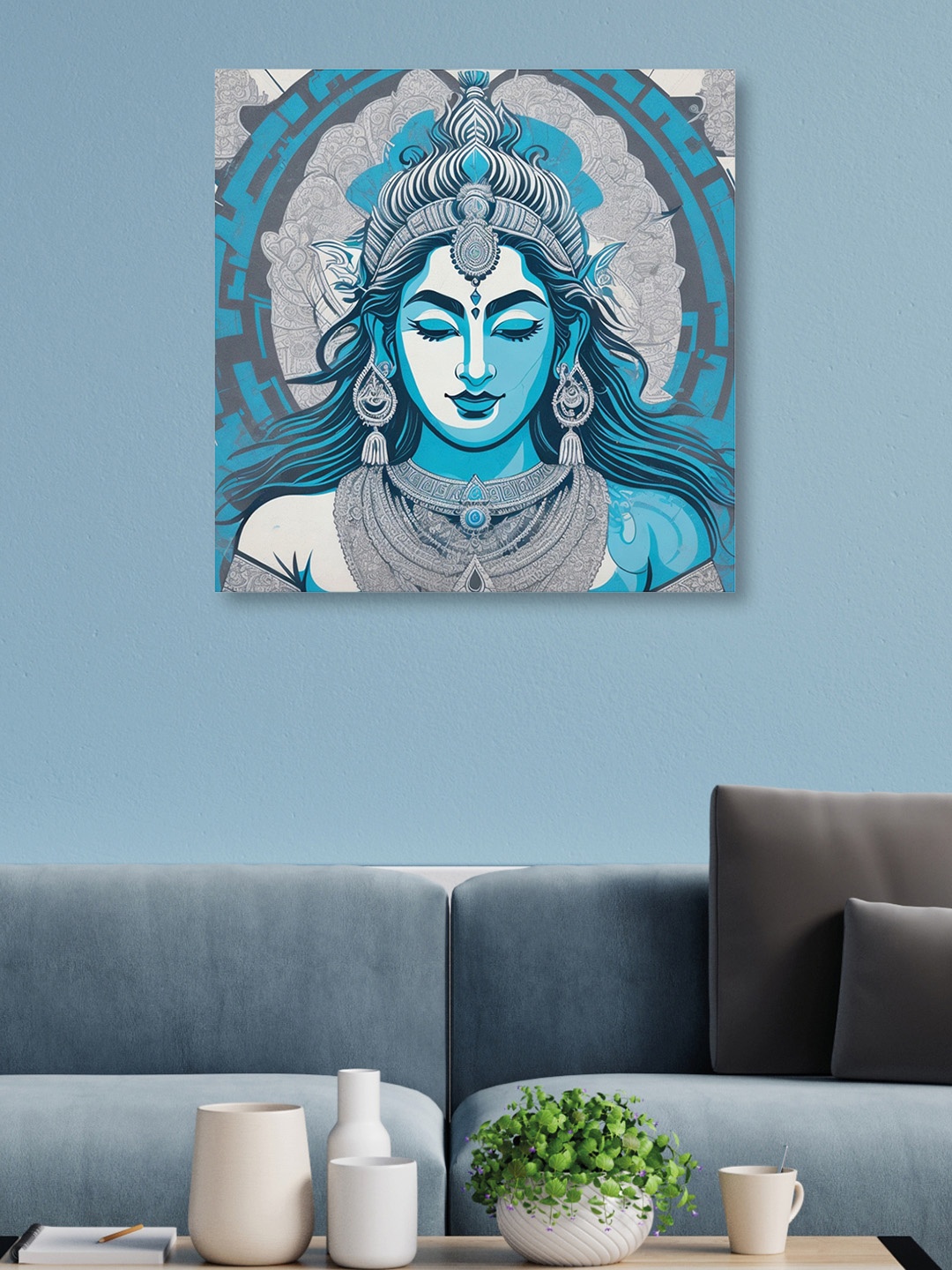 

OLIVE TREE Blue & Grey Religious Canvas Painting Wall Art