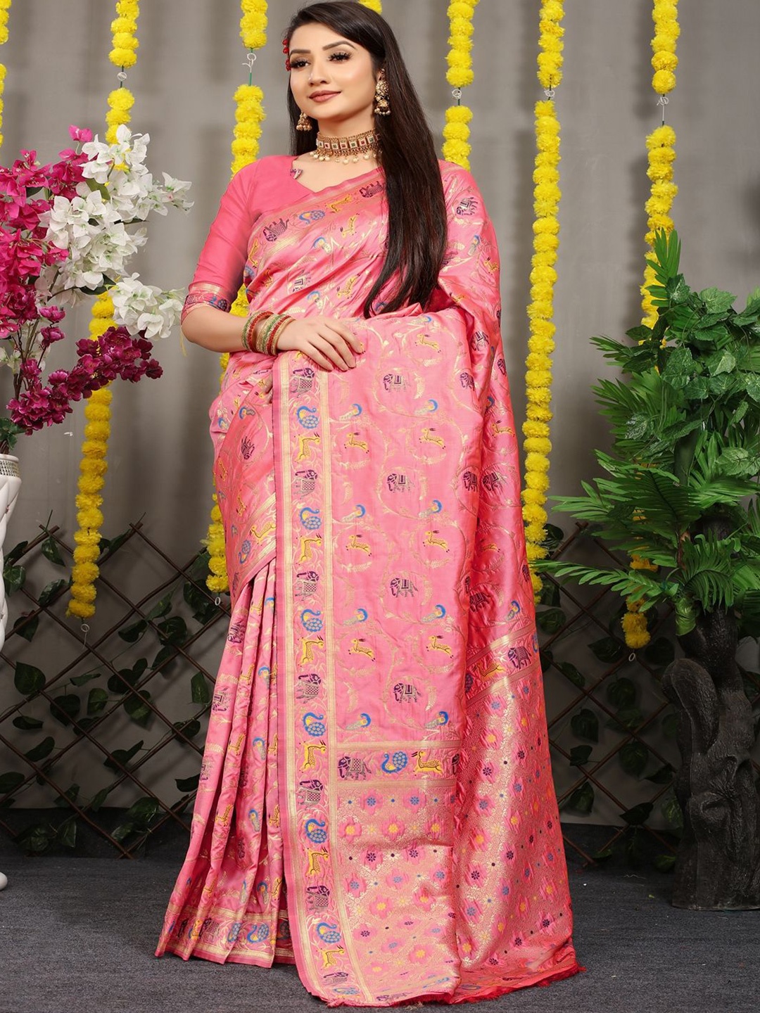 

SGF11 Woven Design Zari Art Silk Kanjeevaram Saree, Peach