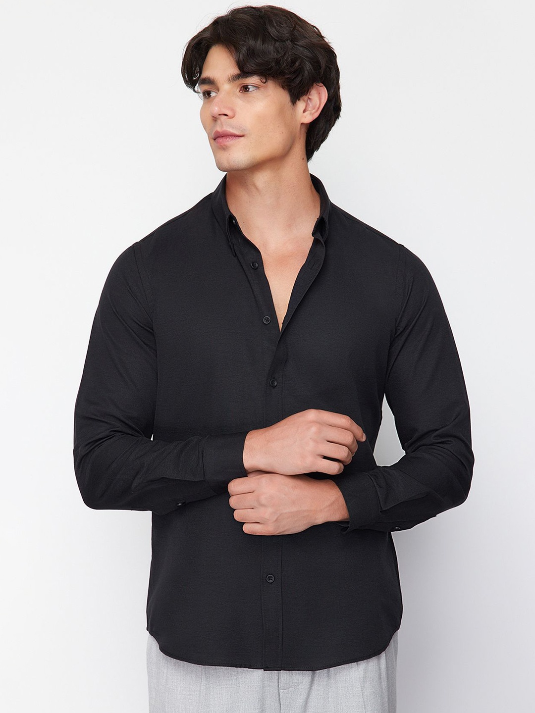 

Trendyol Button-Down Collar Opaque Casual Shirt, Black