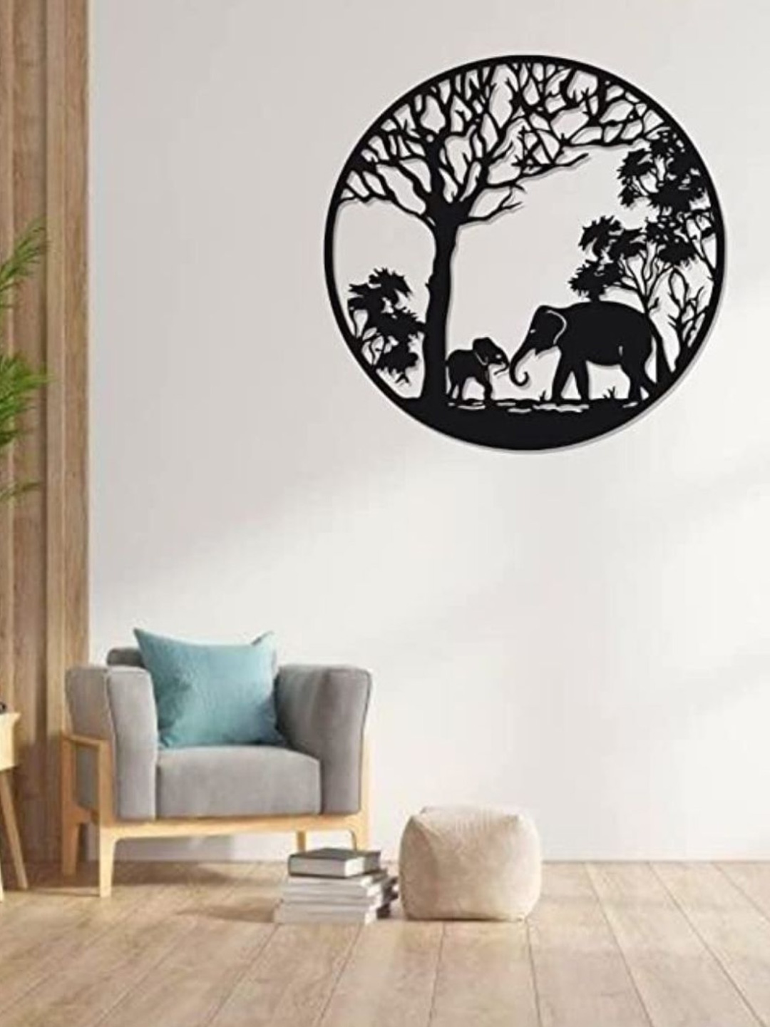 

Artrooms Elephants In Jungle Warrior Metal Wall Art, Black