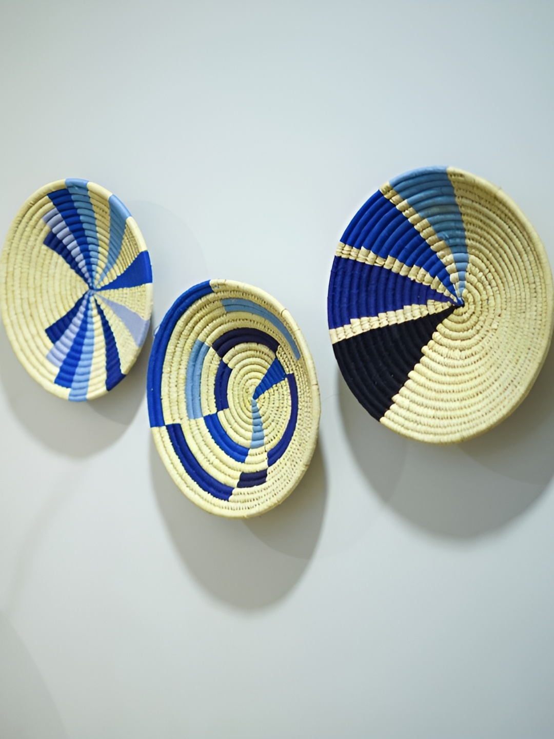 

One Posh Home Beige & Navy Blue 3 Pieces Textured Basket Wall Decor