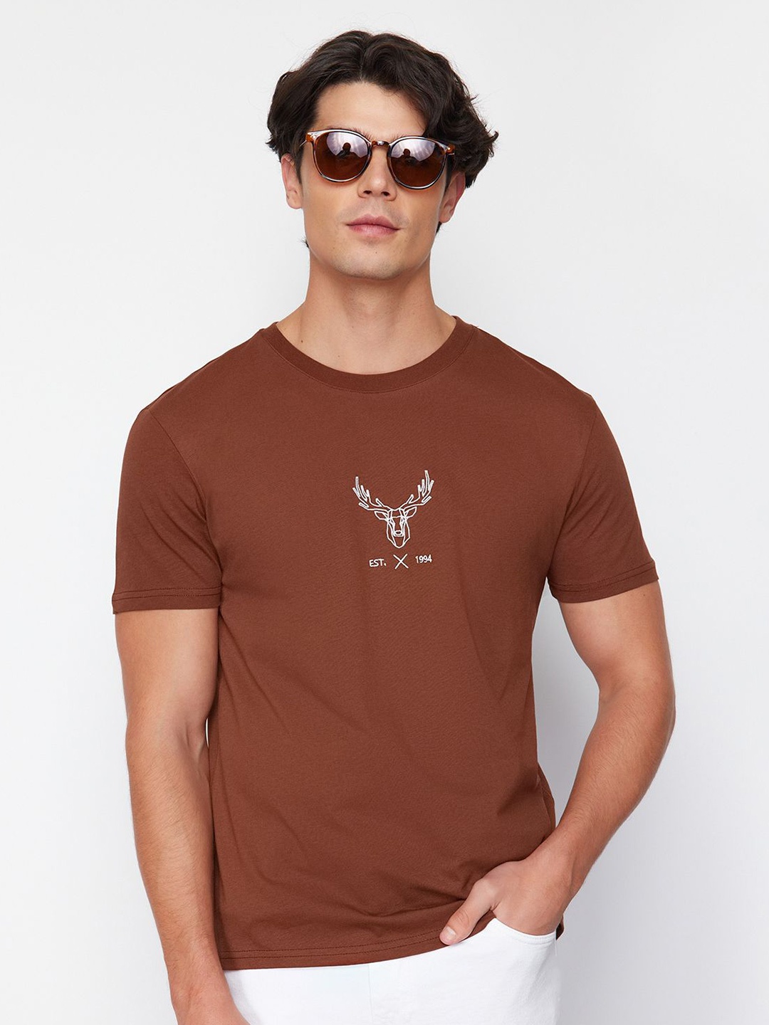 

Trendyol Round Neck Cotton T-shirt, Brown