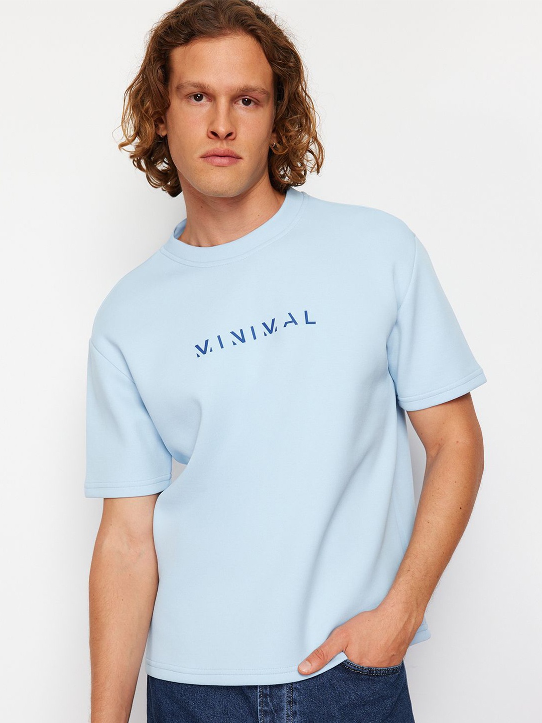 

Trendyol Men Typography Printed Round Neck T-shirt, Blue