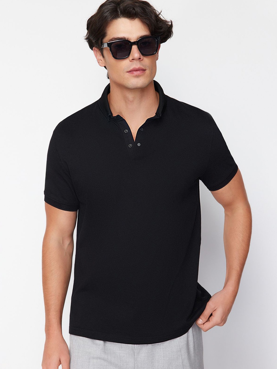 

Trendyol Men Solid Polo Collar T-shirt, Black