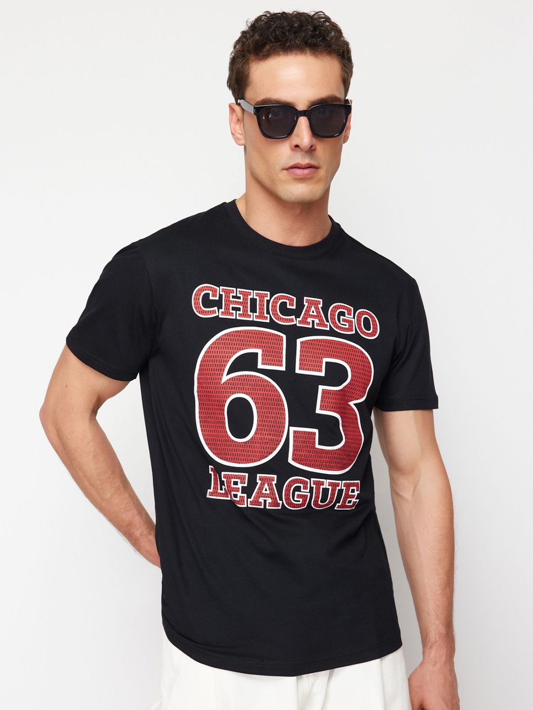 Trendyol Typography Printed Round Neck Cotton T-shirt, Black