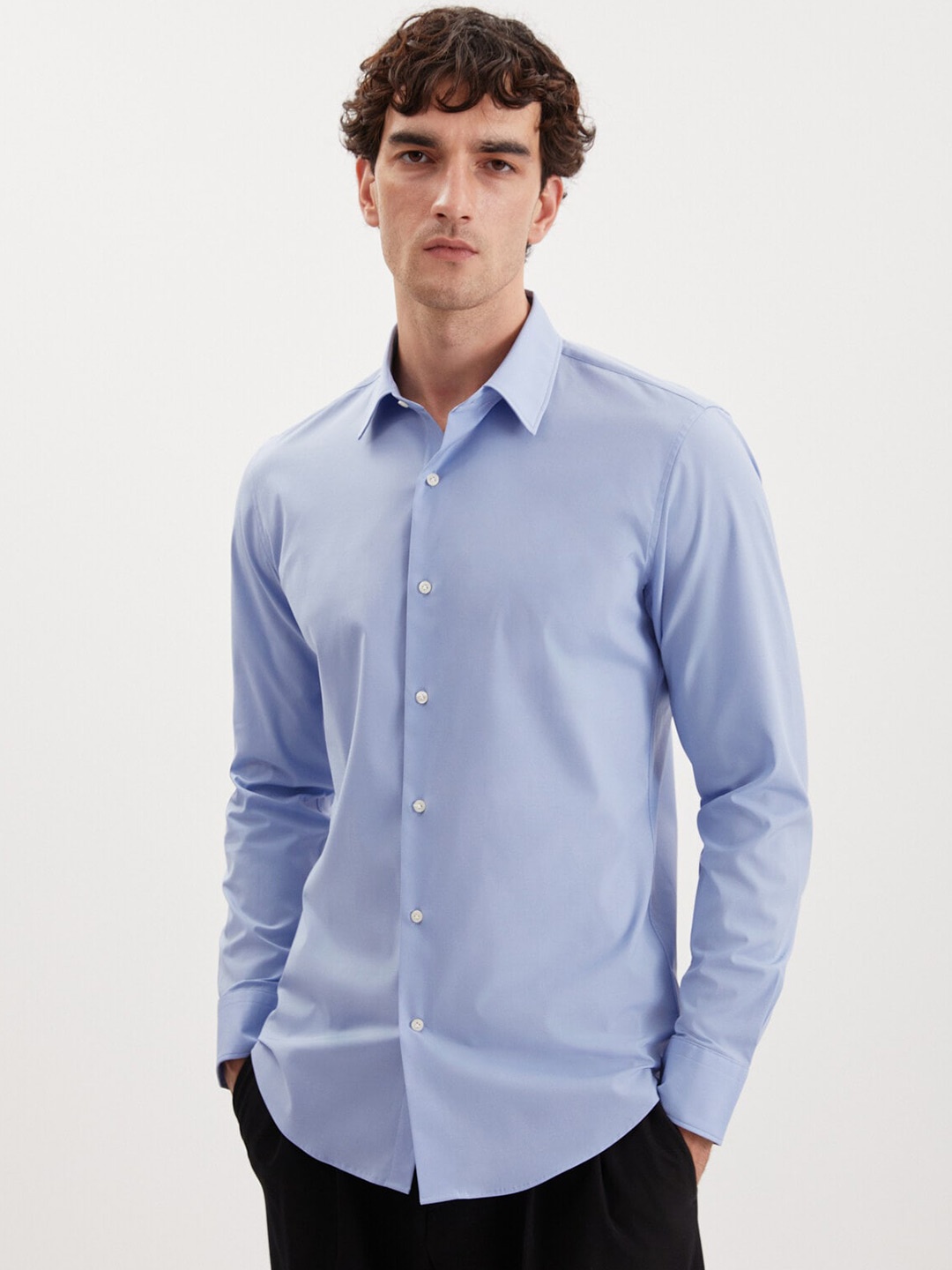 

GRIMELANGE Spread Collar Casual Shirt, Blue