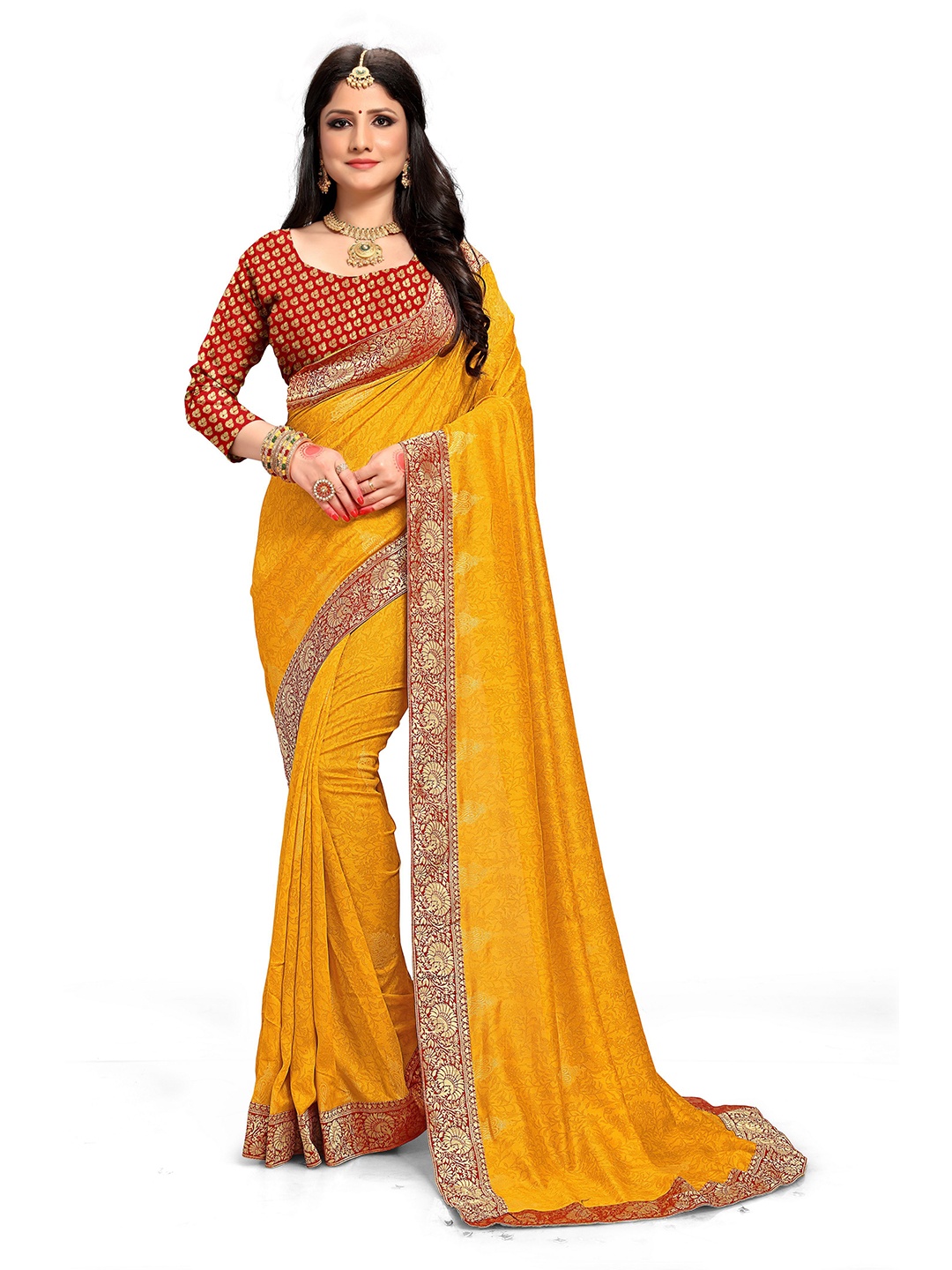 

EMV Floral Zari Chiffon Saree, Yellow