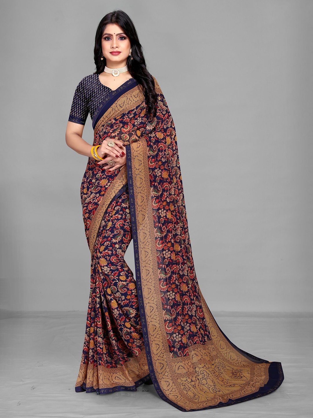 

EMV Ethnic Motifs Beads and Stones Chiffon Saree, Purple