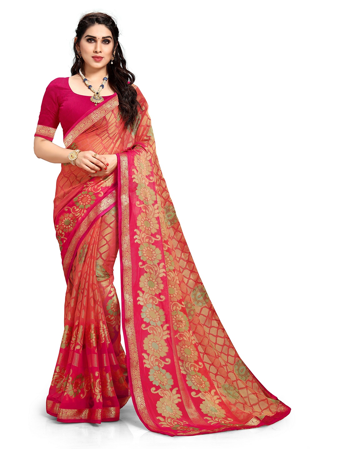 

EMV Ethnic Motifs Zari Chiffon Saree, Orange