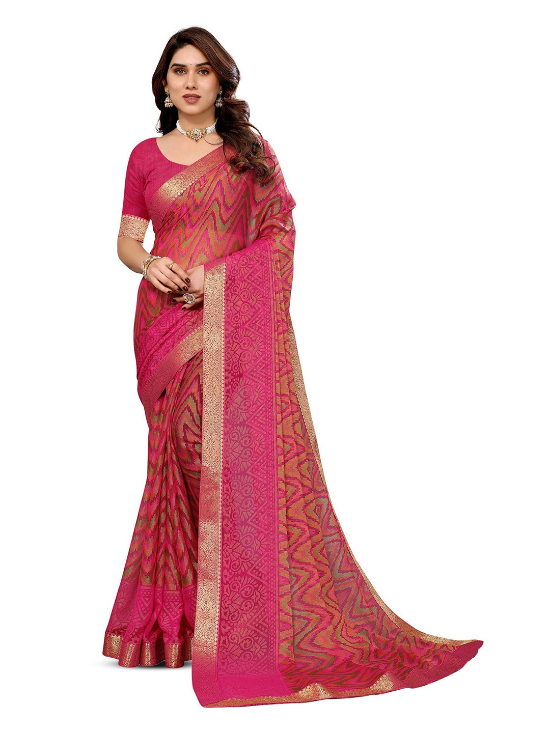 

EMV Zari Chiffon Saree, Peach