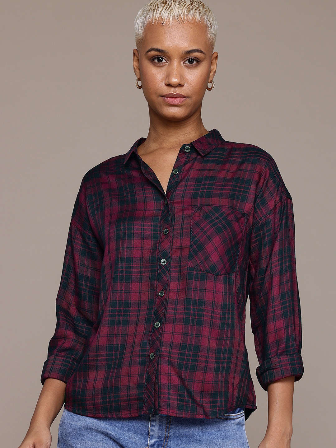 

Roadster Tartan Checked Casual Shirt, Black