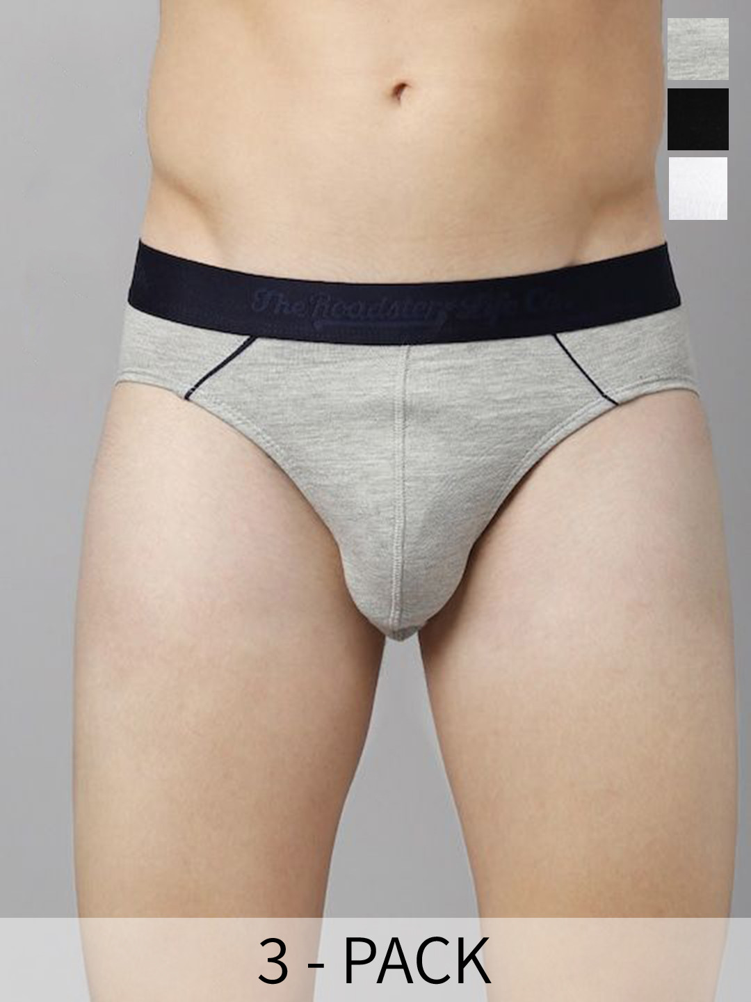 

The Roadster Lifestyle Co. Grey Pack of 3 Cotton Briefs RD-B-79-p3-BlkWhtGry