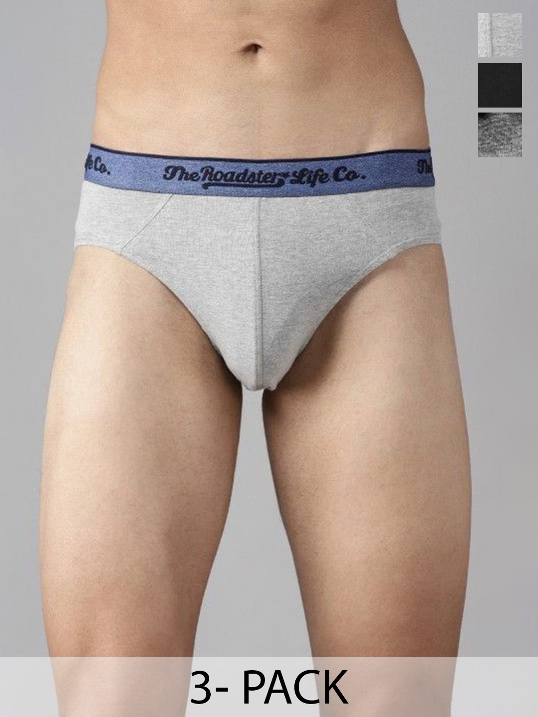 

The Roadster Lifestyle Co. Pack Of 3 Cotton Basic Briefs RD-B-83-p3-BlkGryCrcl, Grey