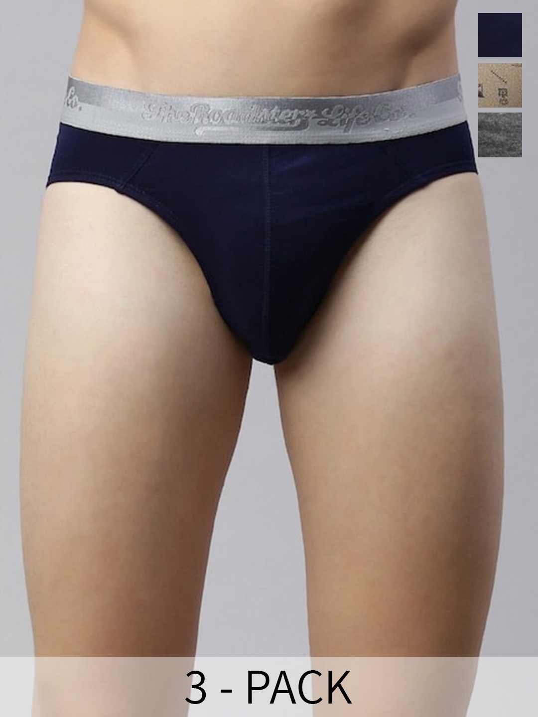 

The Roadster Lifestyle Co. Pack Of 3 Cotton Basic Briefs RD-B-88-p3-NvyCrclYlw pr, Navy blue
