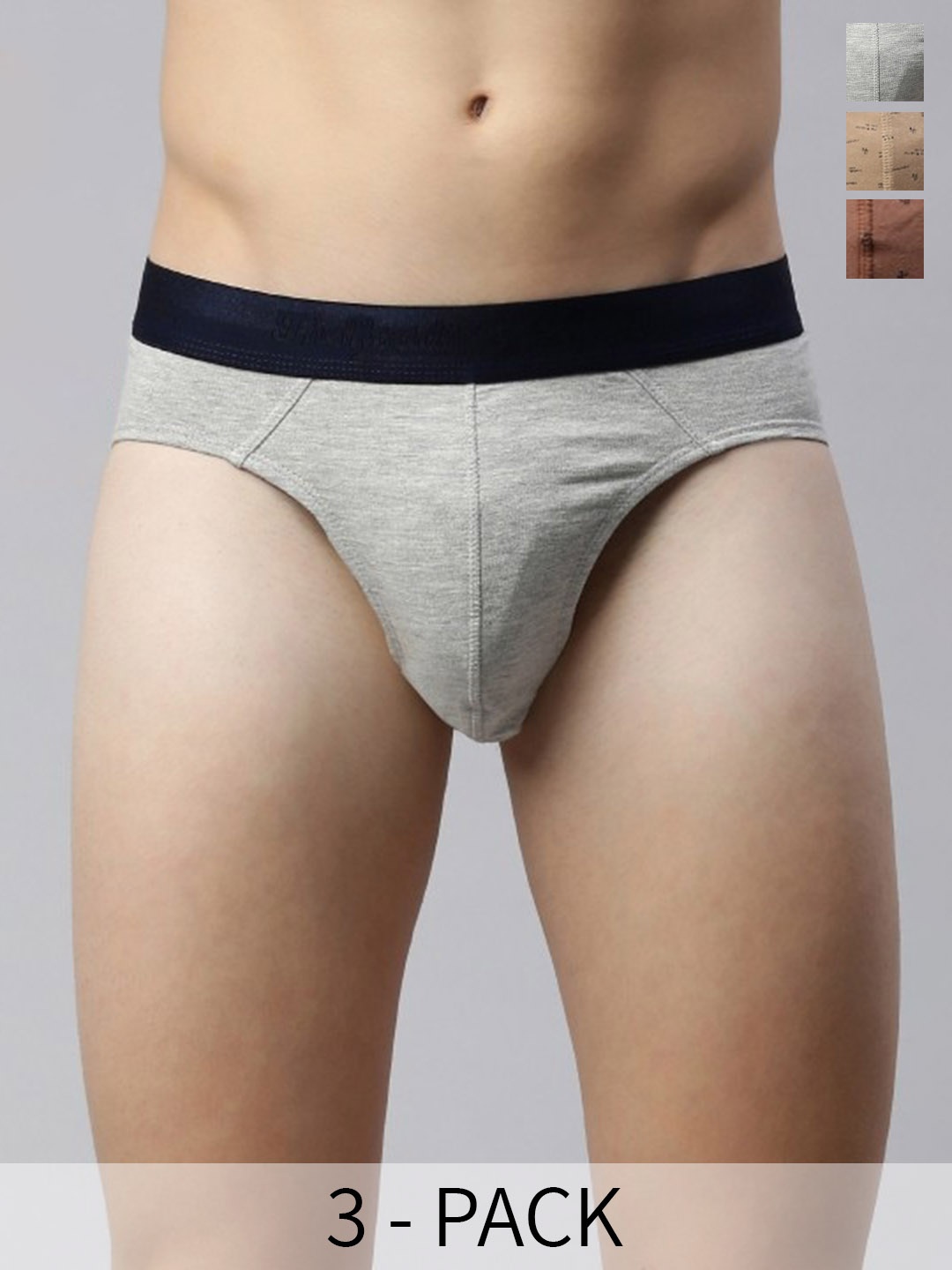 

The Roadster Lifestyle Co. Pack Of 3 Cotton Basic Briefs RD-B-84-p3-GryBrwYlw pr, Grey