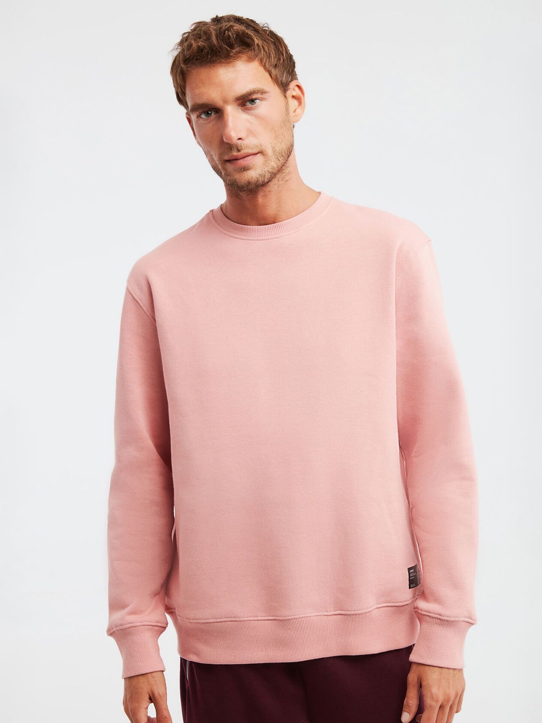 

GRIMELANGE Men Round Neck Long Sleeves Cotton Pullover, Pink