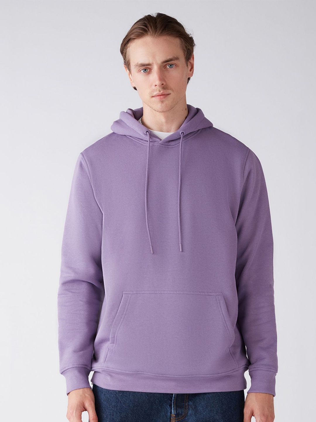 

GRIMELANGE Men Hooded Long Sleeves Cotton Pullover, Lavender