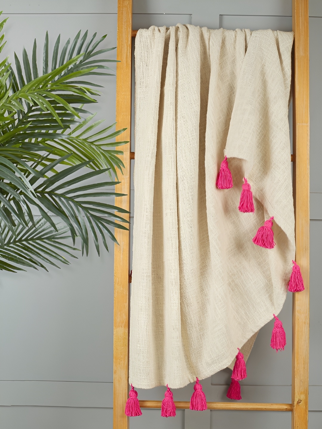 

HOMADORN Off White Pure Cotton Tasseled Throw