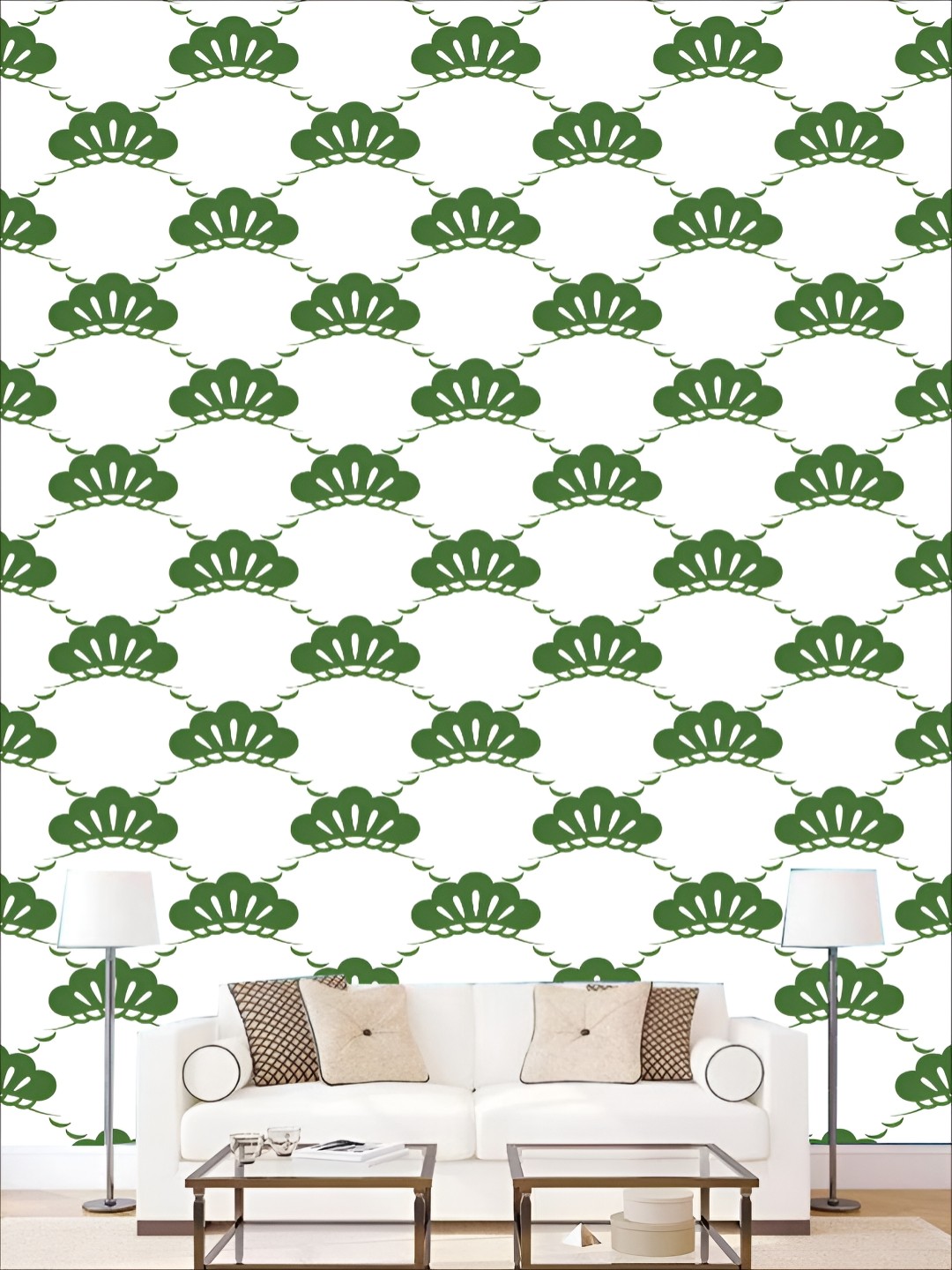 

KSHIRSA White & Green Self Adhesive 3D Printed Wall Sticker