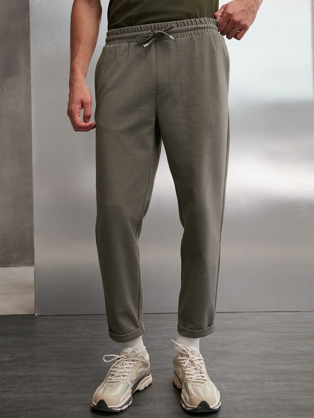 

GRIMELANGE Men Mid-Rise Flat-Front Cotton Trouser, Khaki