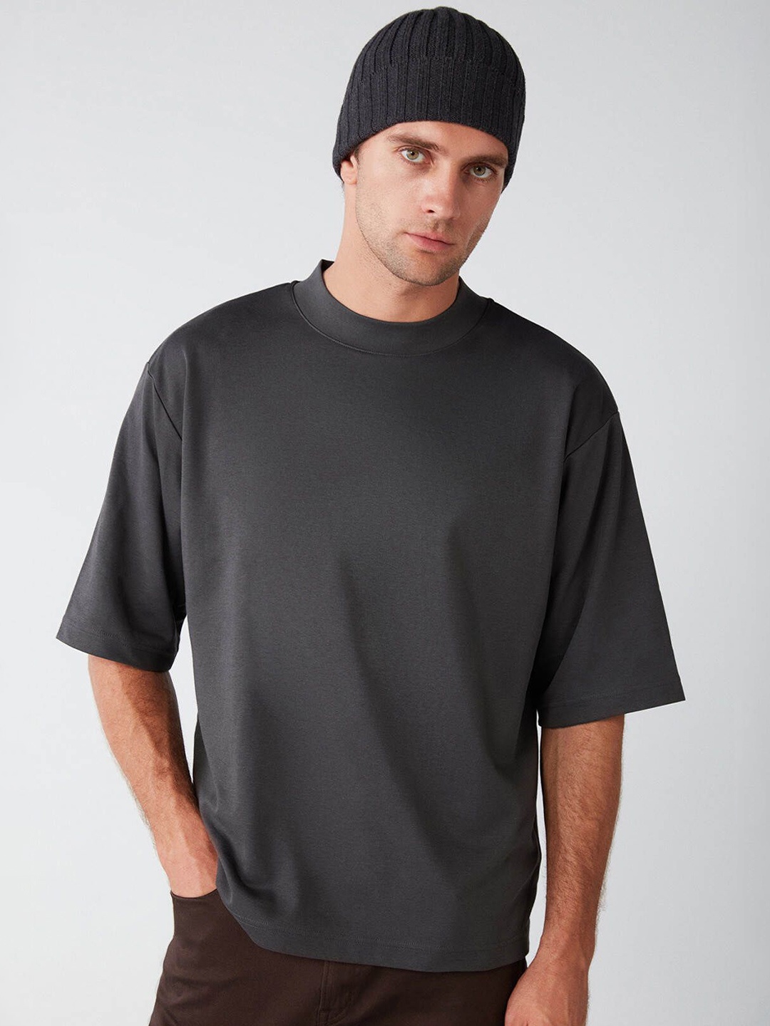 

GRIMELANGE Round Neck Cotton T-shirt, Grey