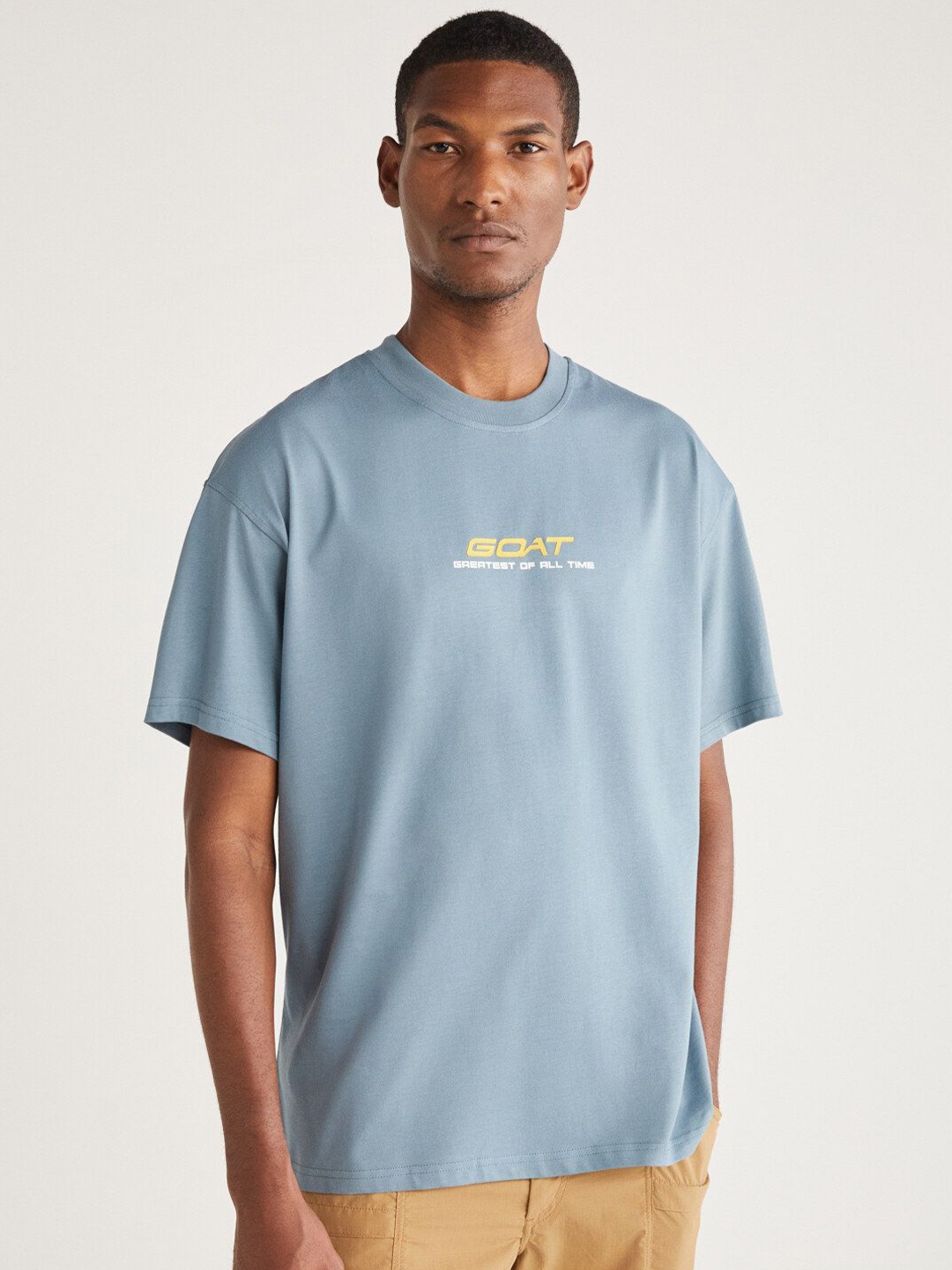 

GRIMELANGE Round Neck Cotton T-shirt, Blue