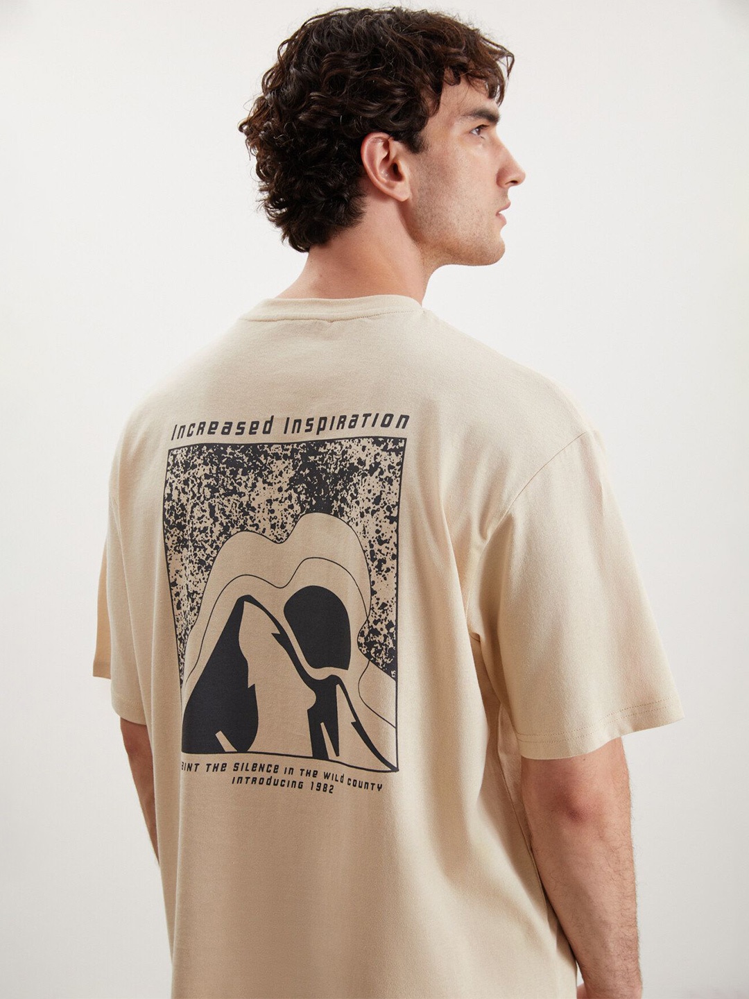 

GRIMELANGE Typography Printed Cotton T-shirt, Beige