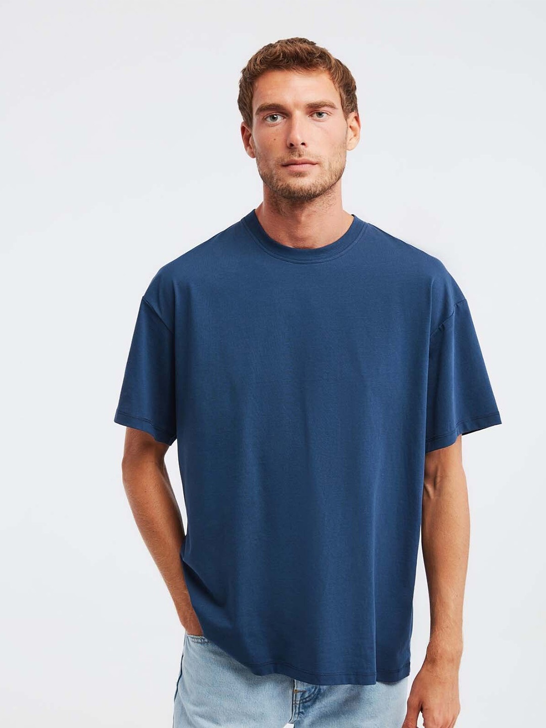 

GRIMELANGE Round Neck Cotton T-shirt, Blue