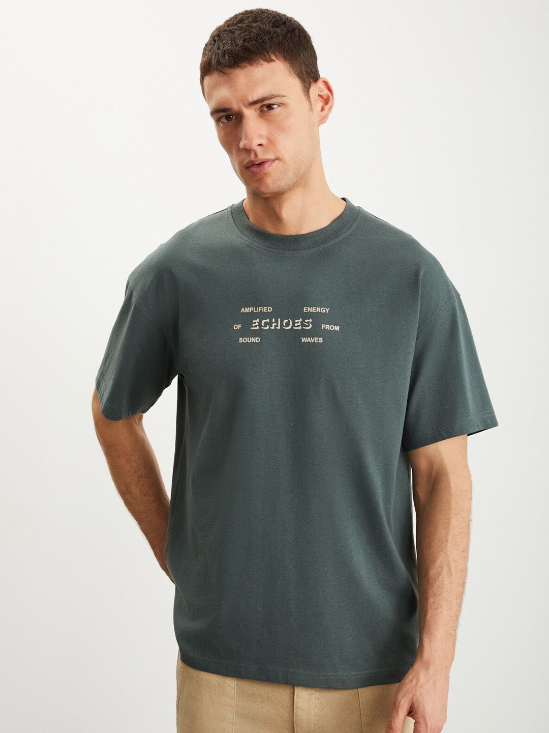 

GRIMELANGE Typography Printed Cotton T-shirt, Green