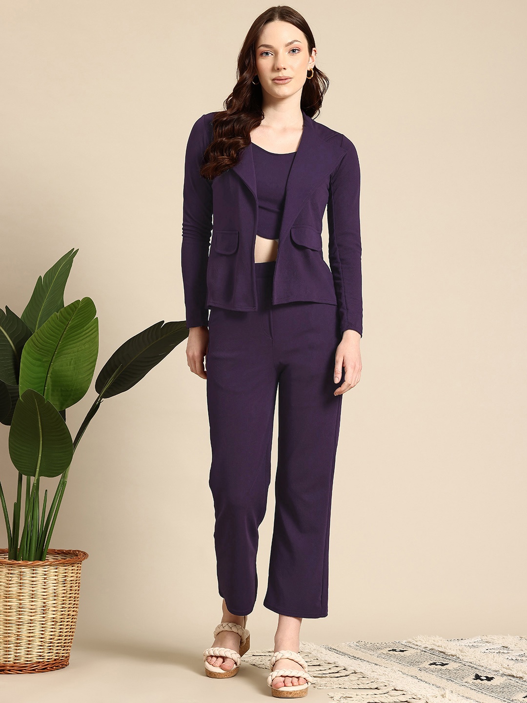 

Mast & Harbour Top & Trousers With Jacket, Purple